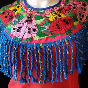 Embroidered Guatemalan Huipil Finged Cape